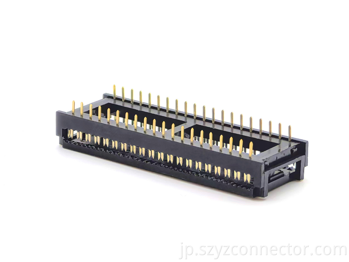 ワイドタイプ 0.6DIP 2.54*15.24FD/40P IDC コネクタ 2 ピース ハーフゴールド Wide-type 0.6DIP 2.54*15.24FD/40P IDC Connector Two-piece Half-gold
